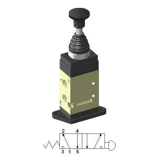 1/8 ″ 5/2 Poppet Valve with a spring, mounting plate