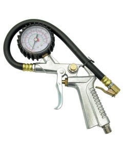 Pistol for inflating wheels with pressure gauge