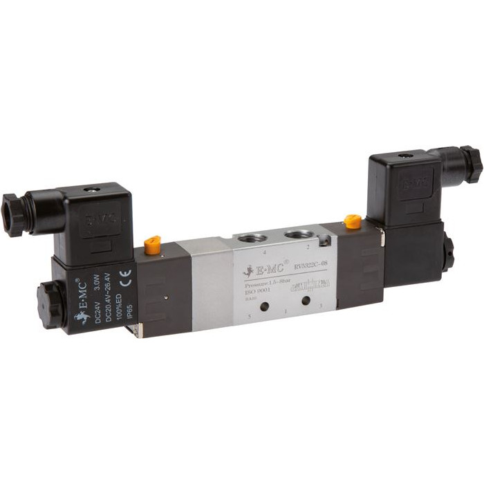 5/3-cestný elektromagnetický ventil, G 1/4", středová poloha odvětrávaná, 24 V AC